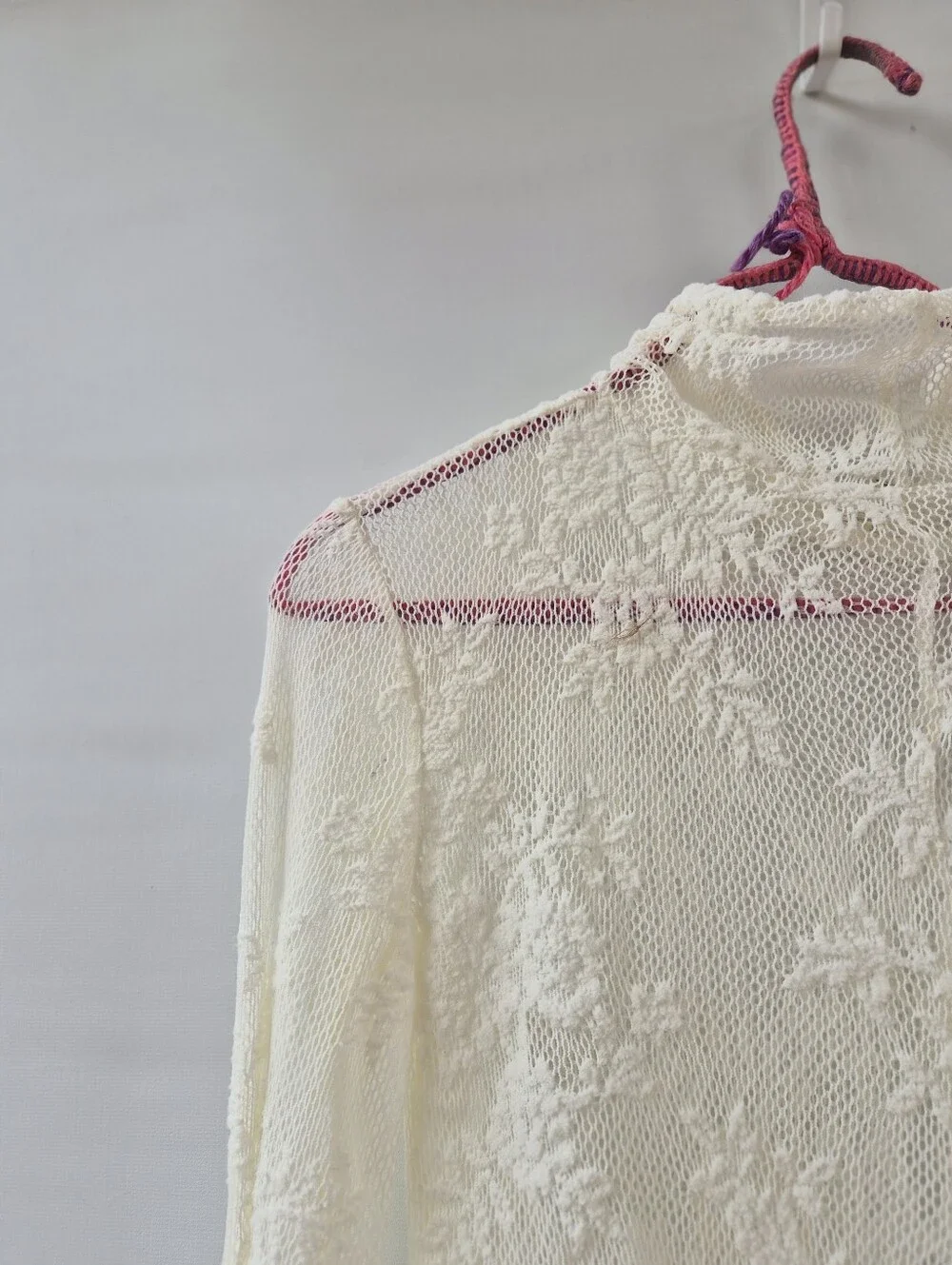 Free People Lady Lux Cream Sheer Lace Top S Coquette Fairycore Mesh Layering